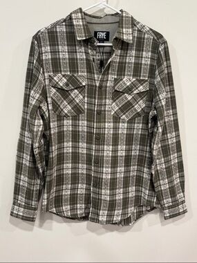 Frye Olive and White Plaid Button-Down Shirt Small